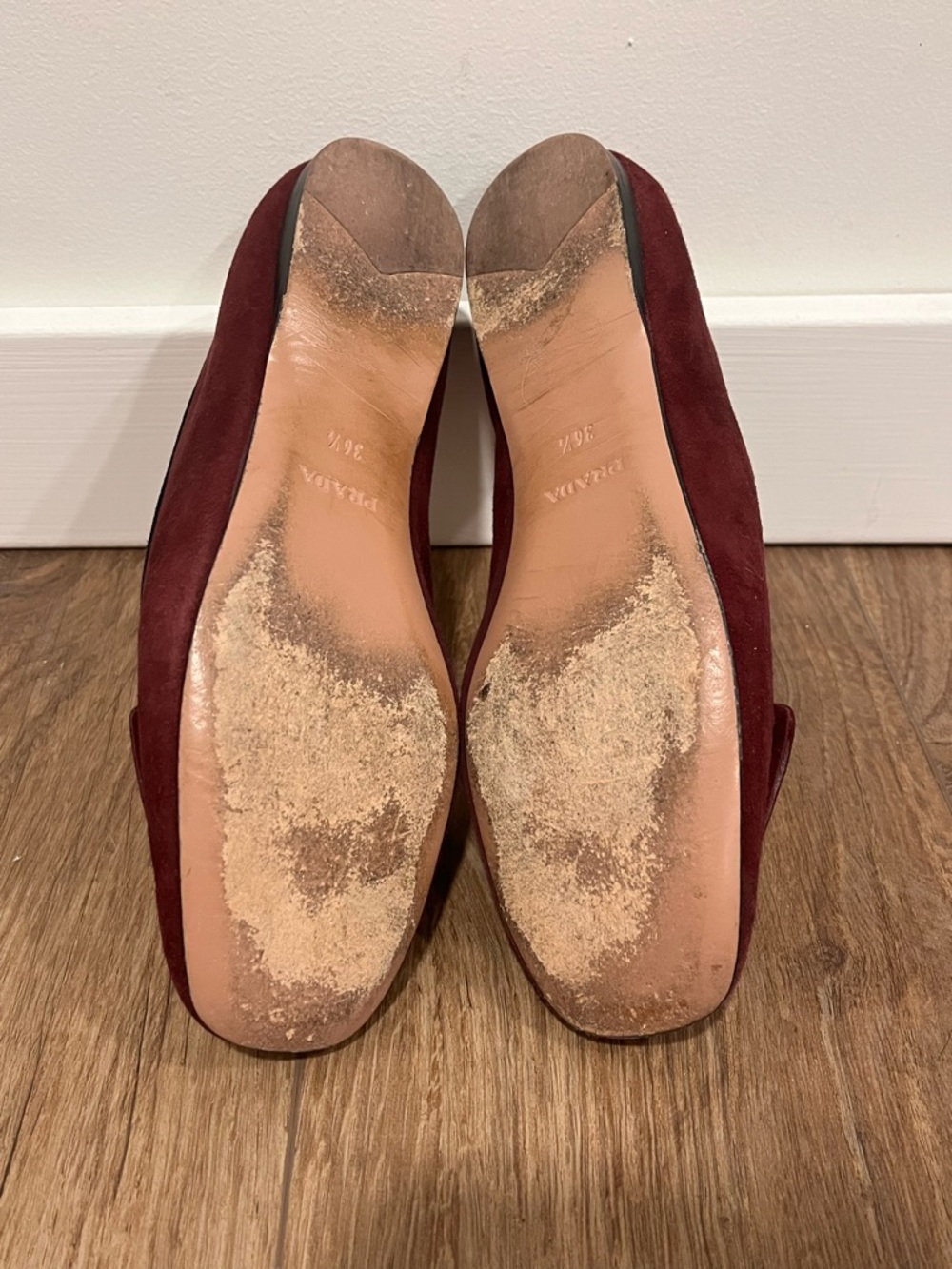 PRADA Red-burgundy-hued Suede Bow Flats/Smoking Slippers - Picture 11 of 15